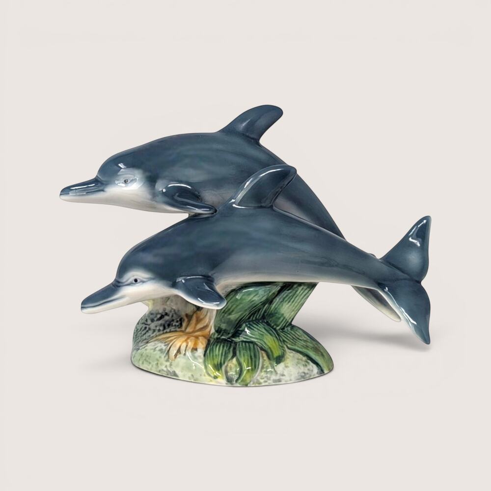 Vintage Ceramic Leaping Dolphins Figurine